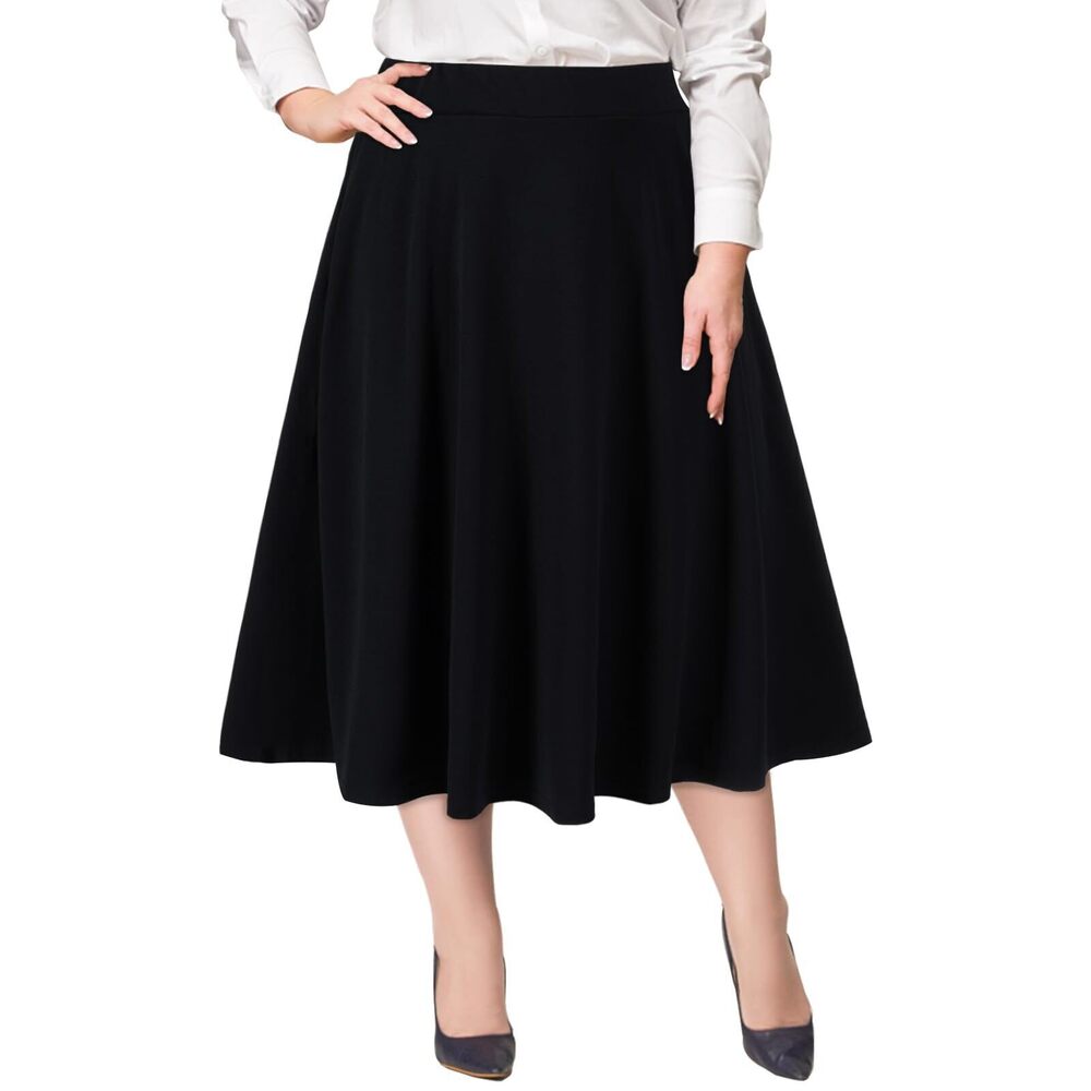 1855 Plus Size Midi Skirt High Elastic Waist A-Line Flared Skater Skirts